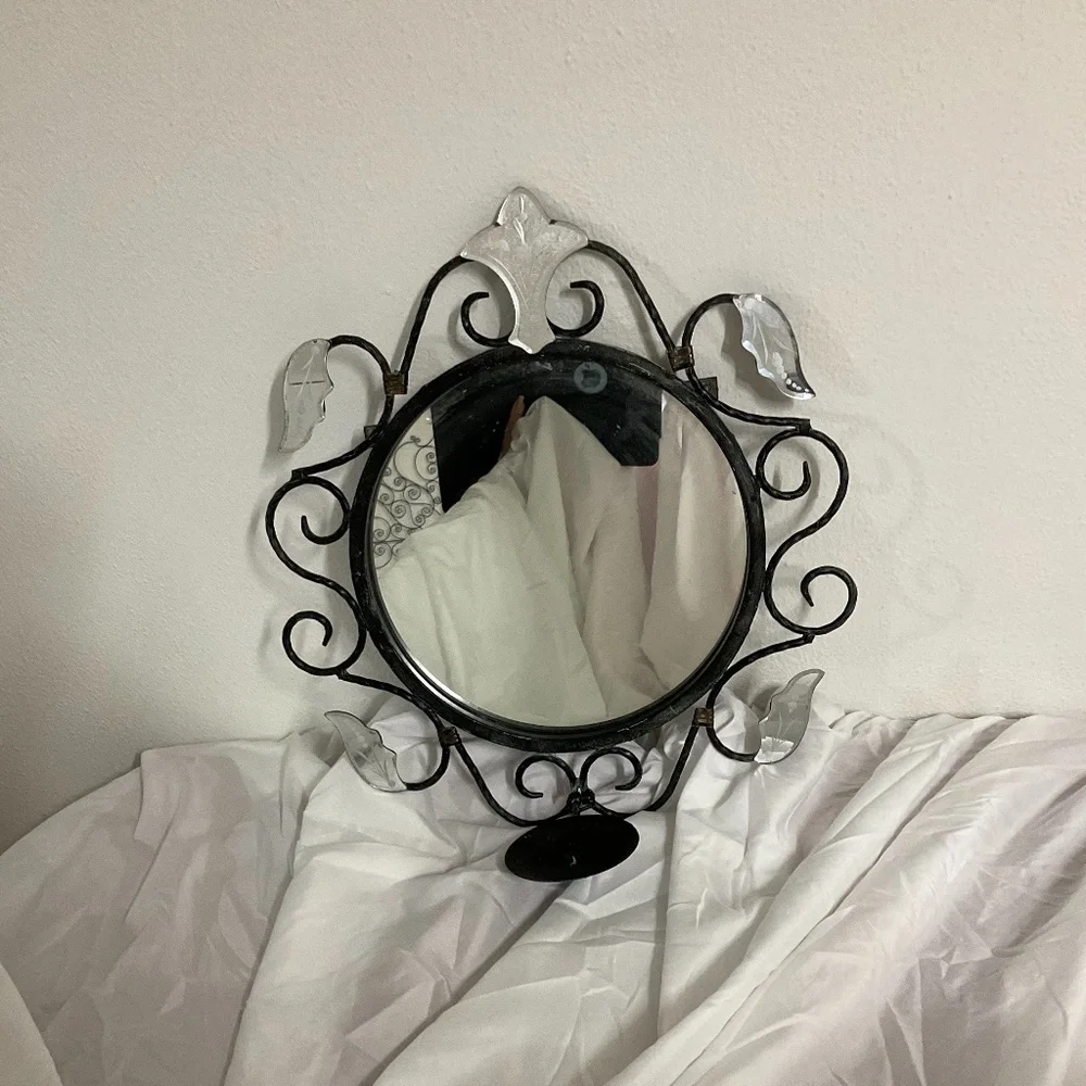 Vintage Mirror Candle Holder Round Petina Black authentic rustic